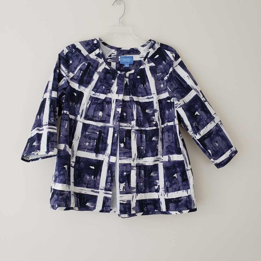 Simply Vera Vera Wang Navy Blue White Swing Jacket Blazer Squares Size Medium 8